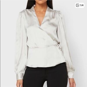 347 Banana Republic Cream Wrap Blouse Satin Like Small Cottagecore